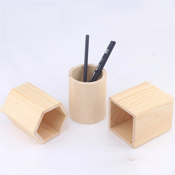 Pine Wood Desk Pen Pencil Holder