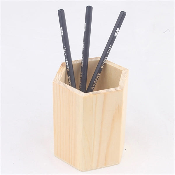 Pine Wood Desk Pen Pencil Holder