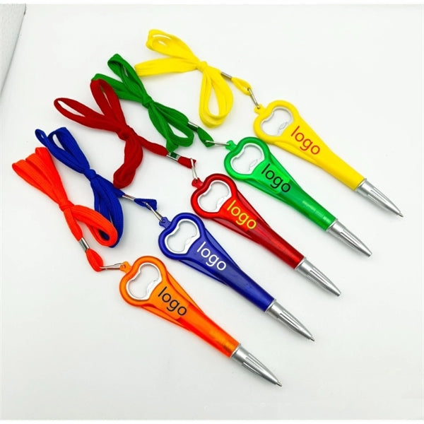 Ballpoint Ball Pen With Necklace and Bottle Opener