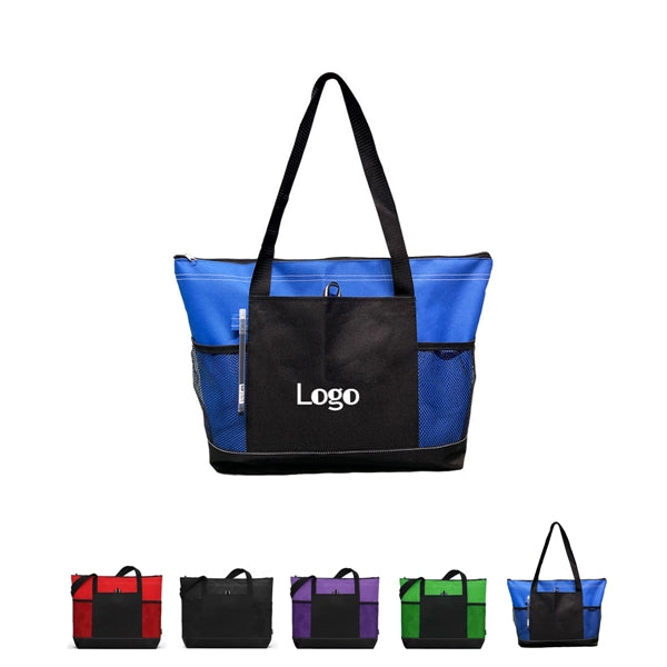 Oxford Zipper Tote Bag with Mesh Pockets