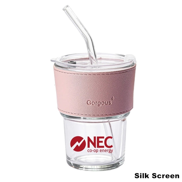 13.5 oz Glass Tumbler Cup with Lid & Straw Smoothie Mugs