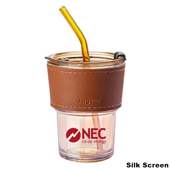 13.5 oz Glass Tumbler Cup with Lid & Straw Smoothie Mugs