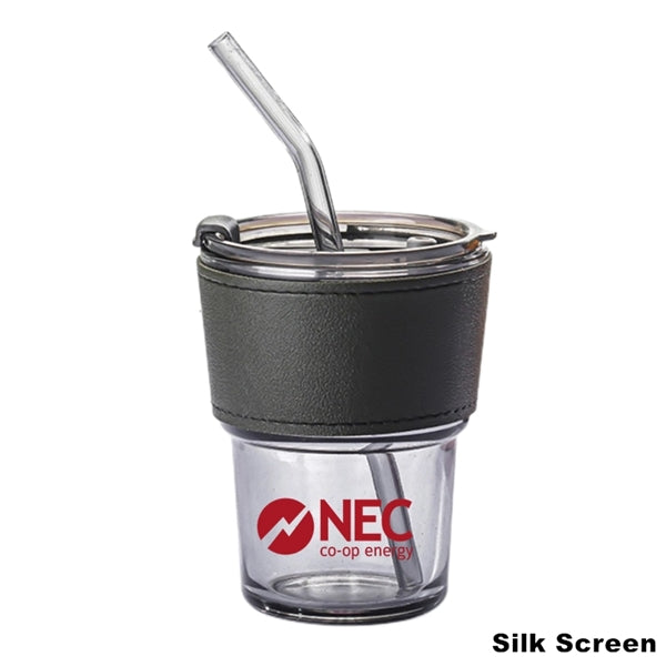 13.5 oz Glass Tumbler Cup with Lid & Straw Smoothie Mugs