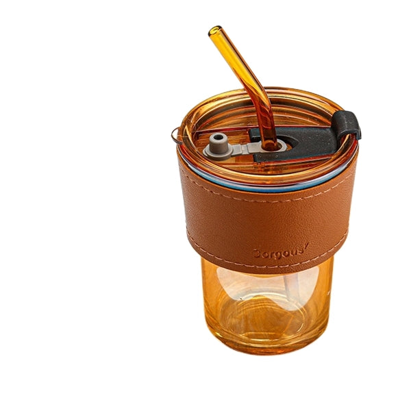 13.5 oz Glass Tumbler Cup with Lid & Straw Smoothie Mugs