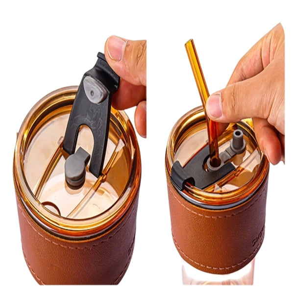 13.5 oz Glass Tumbler Cup with Lid & Straw Smoothie Mugs