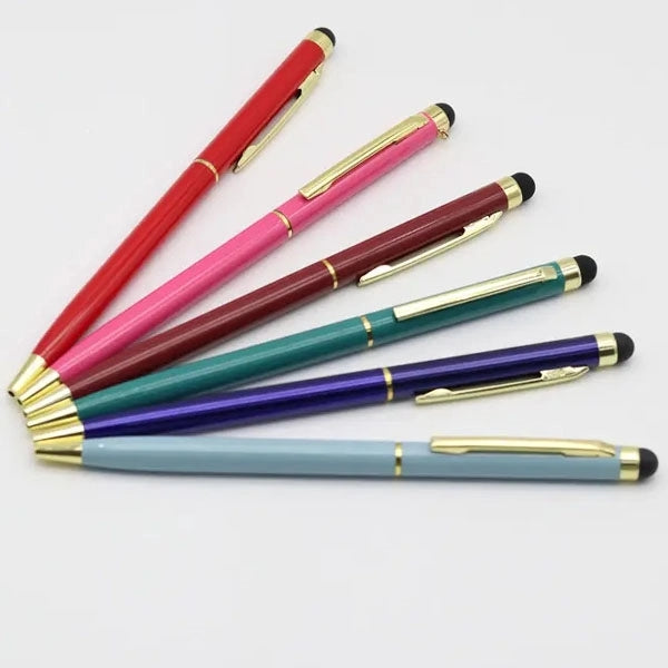 Gold Trim Slim Metal Twist Ballpoint Stylus Pen