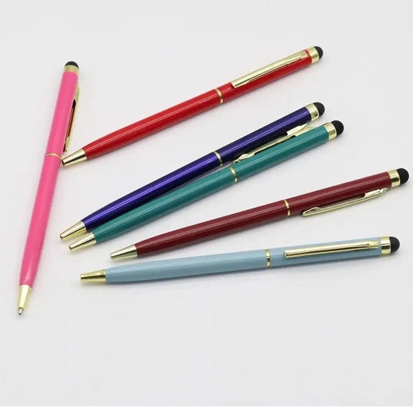 Gold Trim Slim Metal Twist Ballpoint Stylus Pen