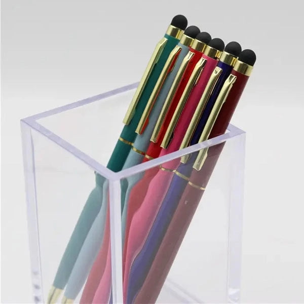 Gold Trim Slim Metal Twist Ballpoint Stylus Pen