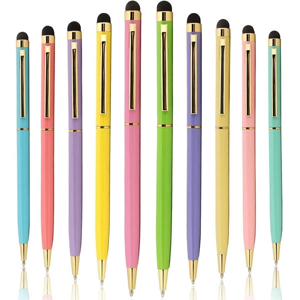 Gold Trim Slim Metal Twist Ballpoint Stylus Pen