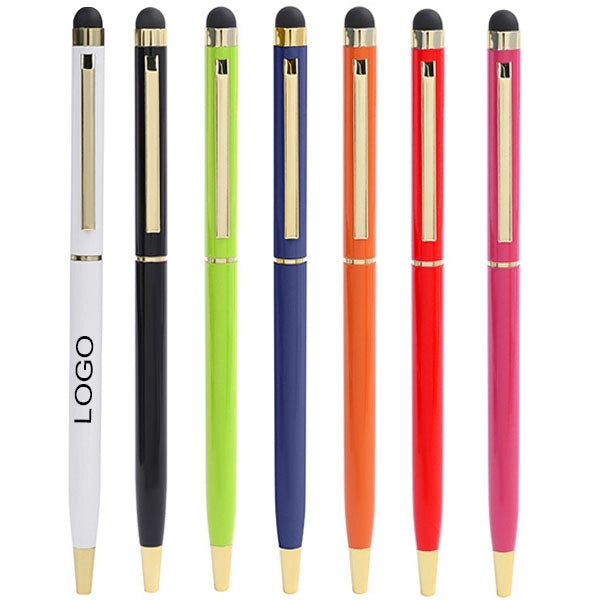 Gold Trim Slim Metal Twist Ballpoint Stylus Pen