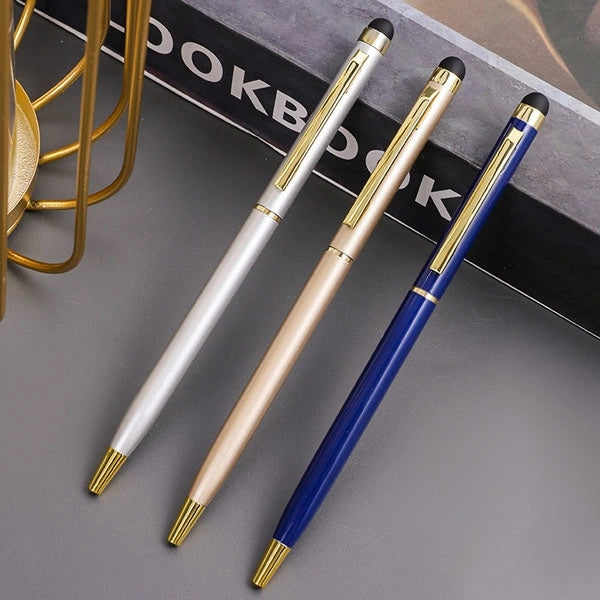 Gold Trim Slim Metal Twist Ballpoint Stylus Pen