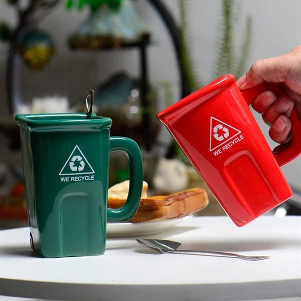 12Oz Trash Can Ceramic Mug With Spoon