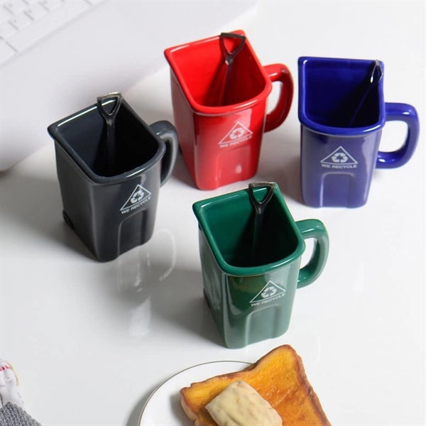 12Oz Trash Can Ceramic Mug With Spoon