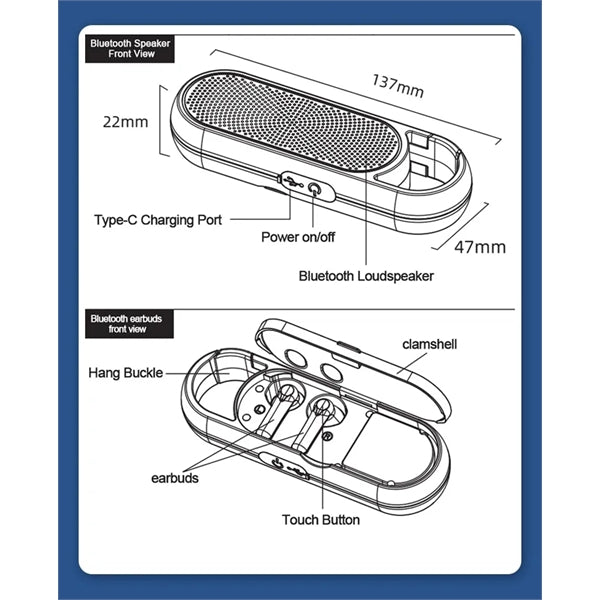 Wireless Earbuds And Bluetooth Speaker Combo 2 in 1
