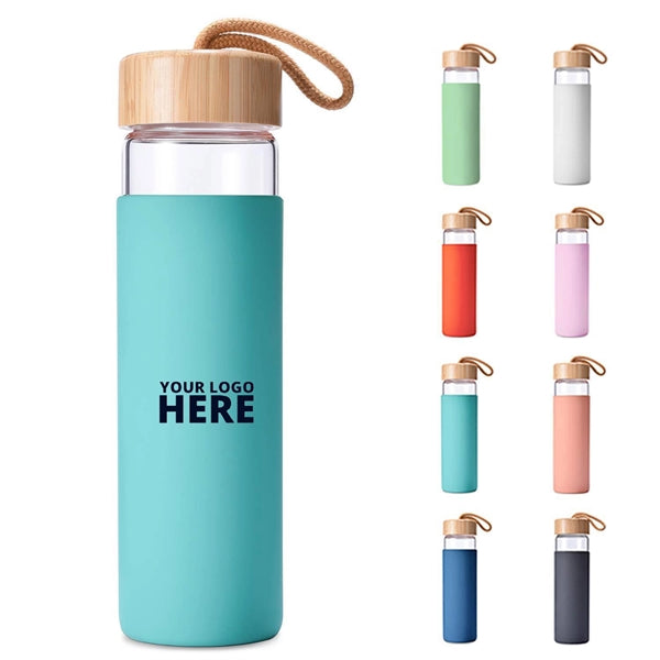 20 oz Glass Water Bottle with Bamboo Lid