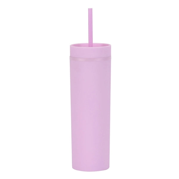 16oz Double Wall Plastic Tumbler with Lid and Straw