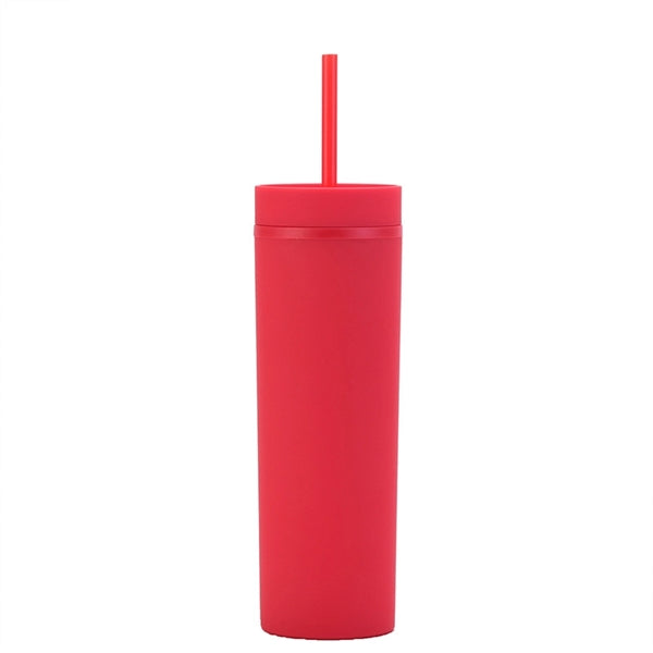 16oz Double Wall Plastic Tumbler with Lid and Straw