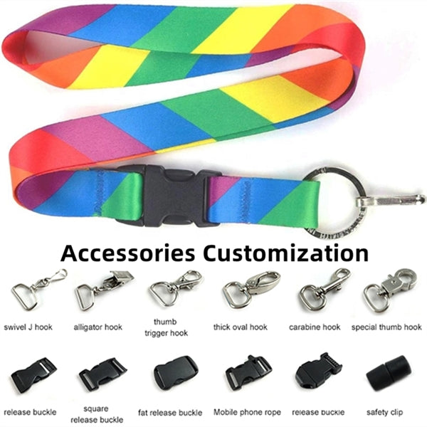 Rhombic Rainbow Full Color Lanyard with Metal Keyring