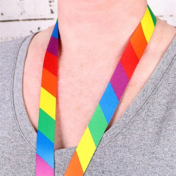 Rhombic Rainbow Full Color Lanyard with Metal Keyring