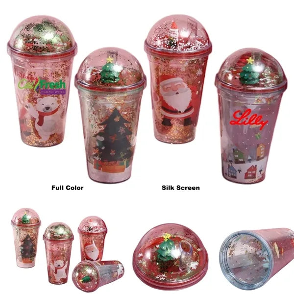 16.9 oz Plastic Christmas Micro Landscape Cup with Lid
