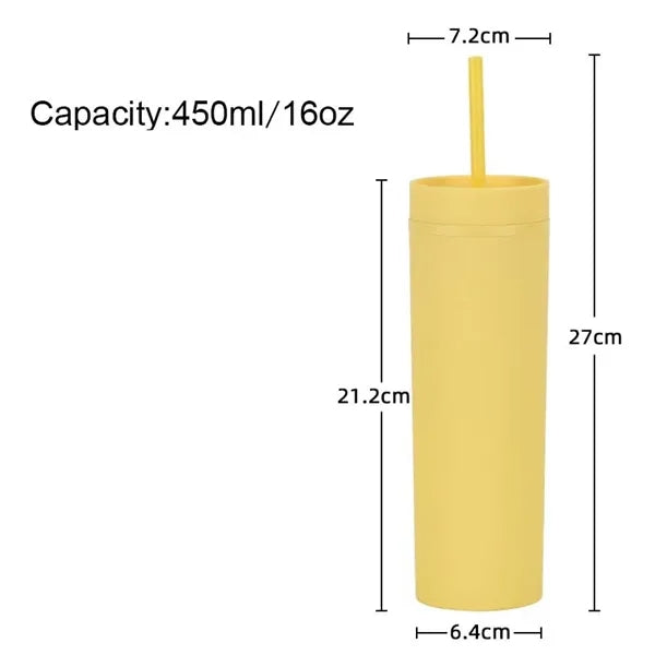 16oz Double Wall Plastic Tumbler With Lid And Straw