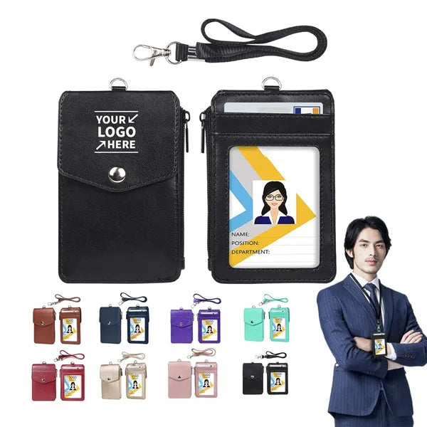 PU Leather ID Holder with Nylon Lanyard