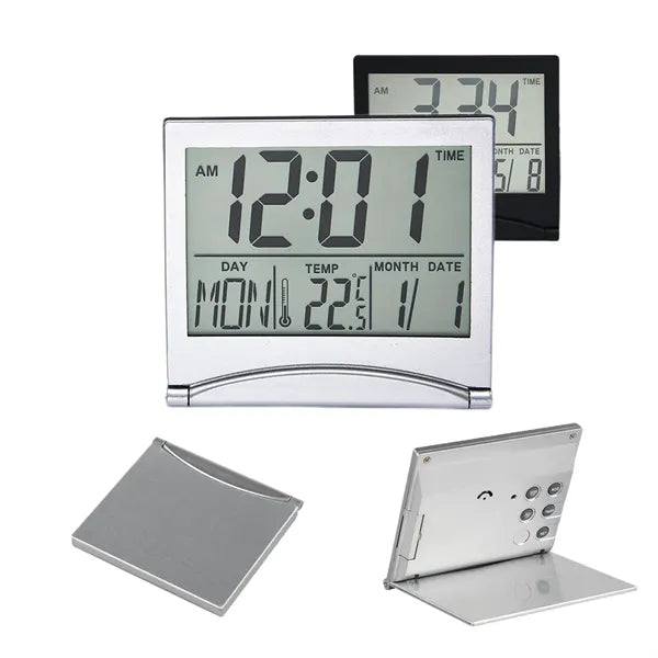 Digital LCD Travel Clock with Temperature Display