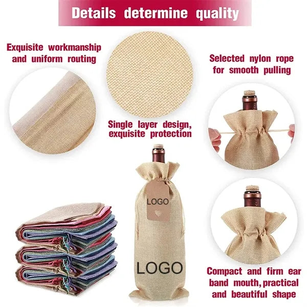 Burlap Wine Bags Jute Cloth Linen Flax With Drawstrings