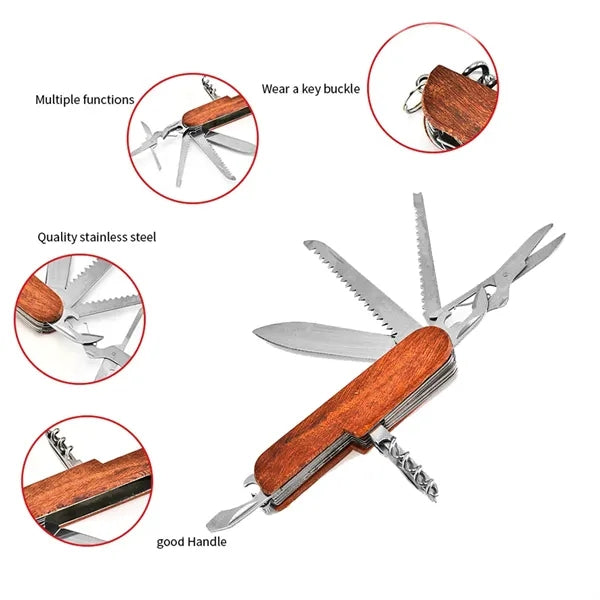 Pocket Foldable Multitool With Wood Handle