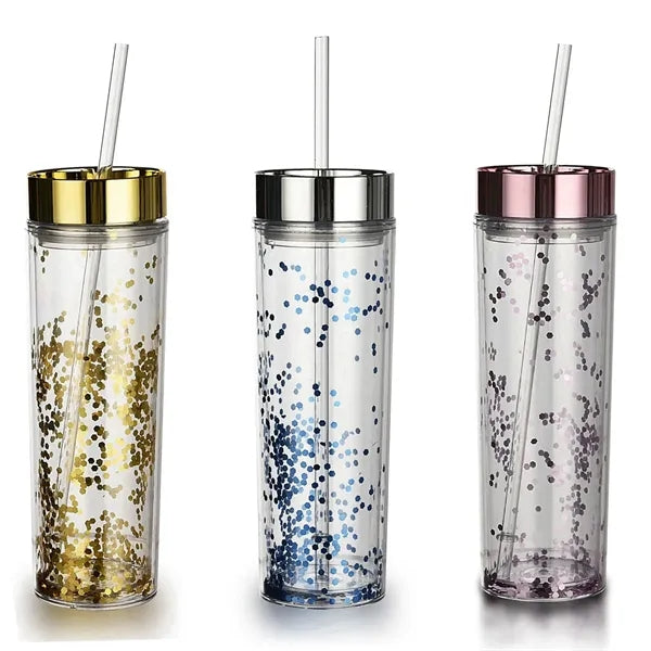15oz Glitter Plastic Double Wall Tumbler