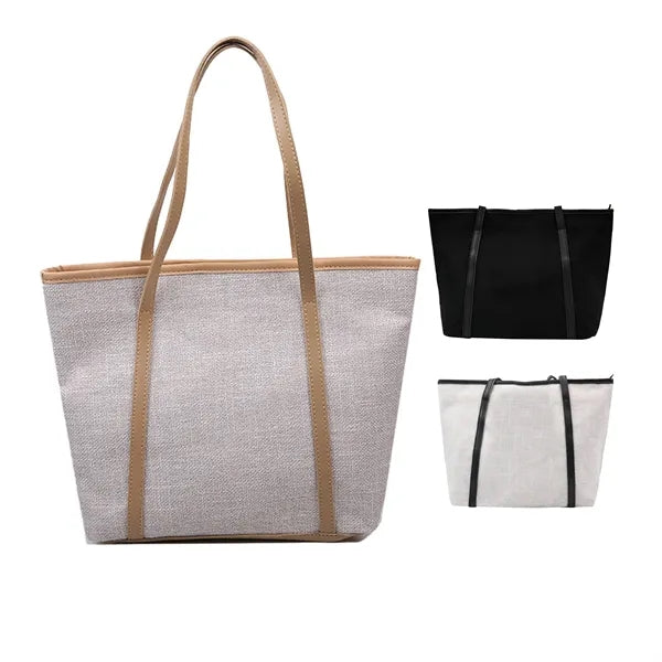 Casual Canvas Tote Bag with Leather Handle