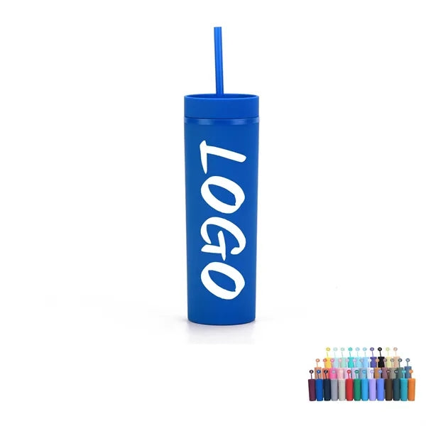 16 oz Double Wall Plastic Straw Cup