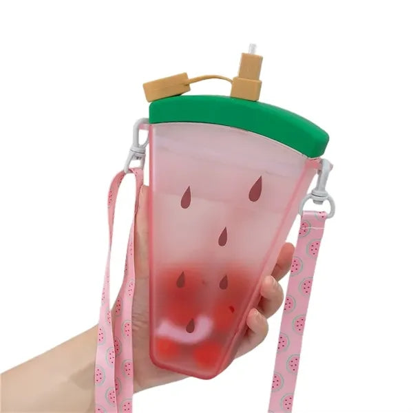 320 ML Popsicles Shape Fruit Print Water Bottle with Straw