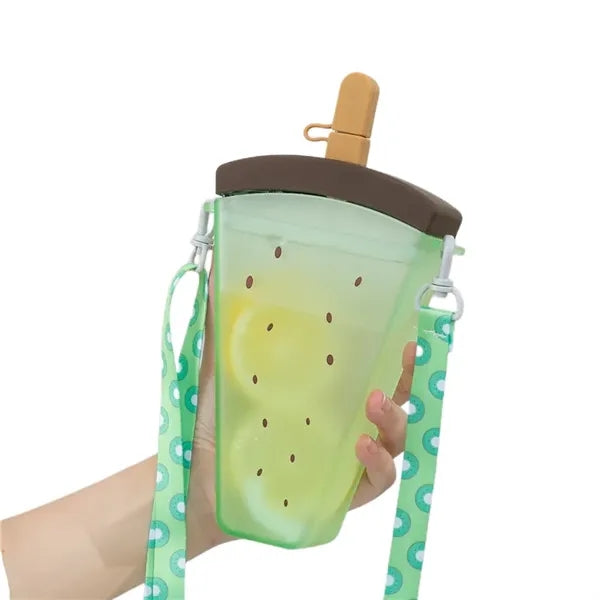 320 ML Popsicles Shape Fruit Print Water Bottle with Straw