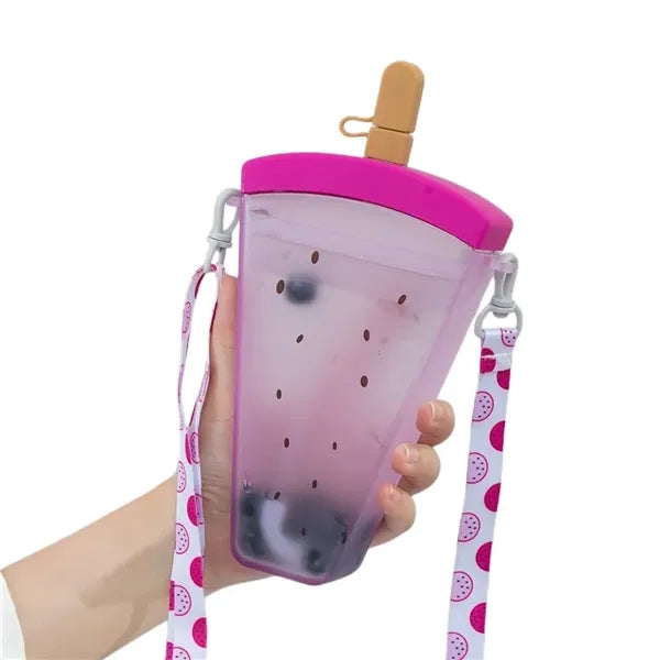 320 ML Popsicles Shape Fruit Print Water Bottle with Straw