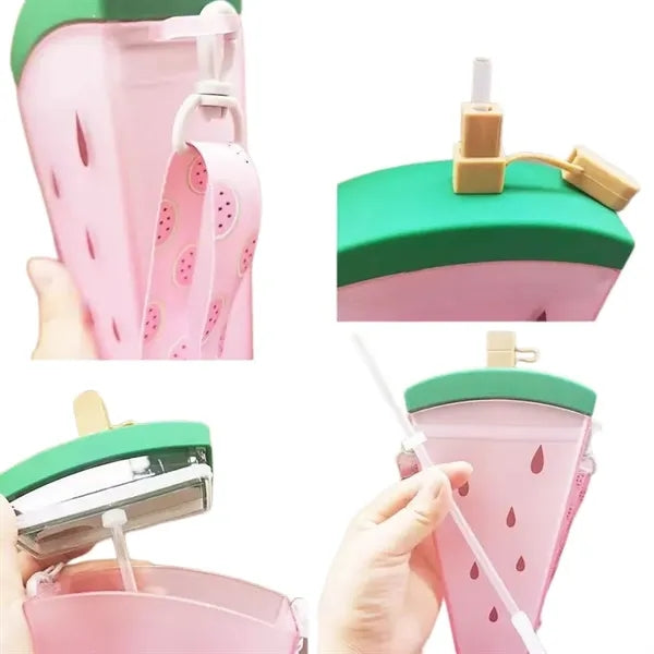 320 ML Popsicles Shape Fruit Print Water Bottle with Straw