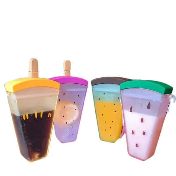 320 ML Popsicles Shape Fruit Print Water Bottle with Straw