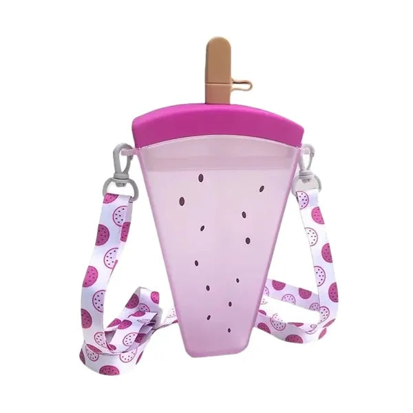 320 ML Popsicles Shape Fruit Print Water Bottle with Straw