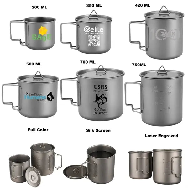 Titanium Cup With Lid Camping Coffee Mug Folding Handle