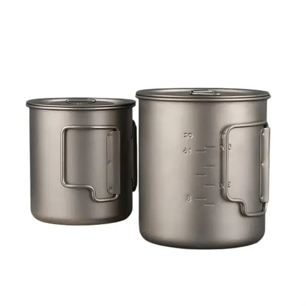 Titanium Cup With Lid Camping Coffee Mug Folding Handle