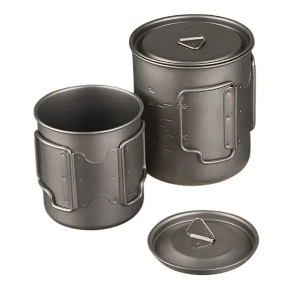 Titanium Cup With Lid Camping Coffee Mug Folding Handle