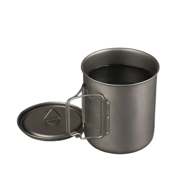 Titanium Cup With Lid Camping Coffee Mug Folding Handle