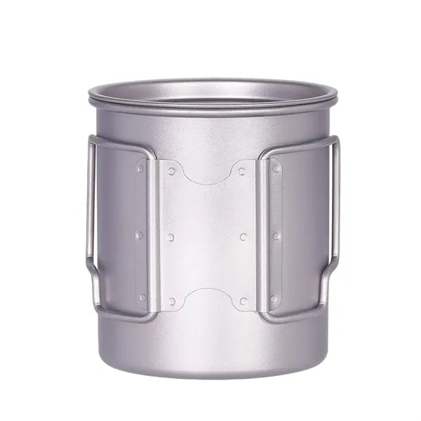 Titanium Cup With Lid Camping Coffee Mug Folding Handle