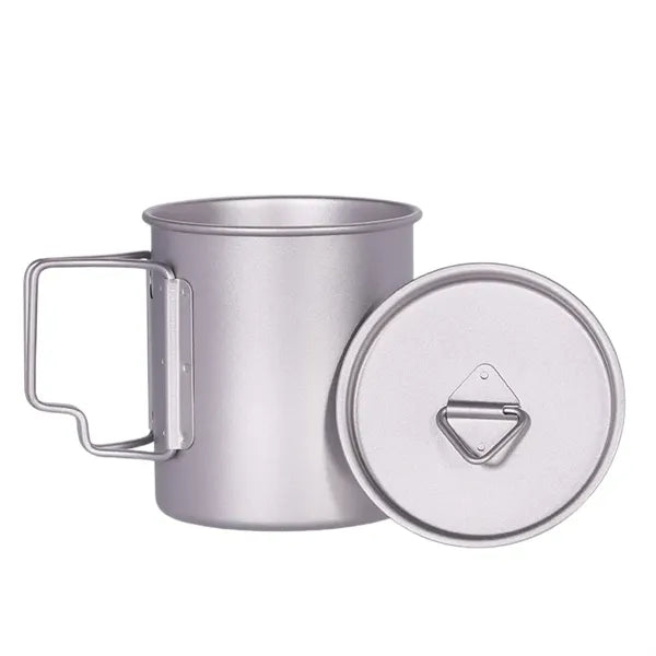 Titanium Cup With Lid Camping Coffee Mug Folding Handle
