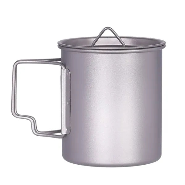 Titanium Cup With Lid Camping Coffee Mug Folding Handle