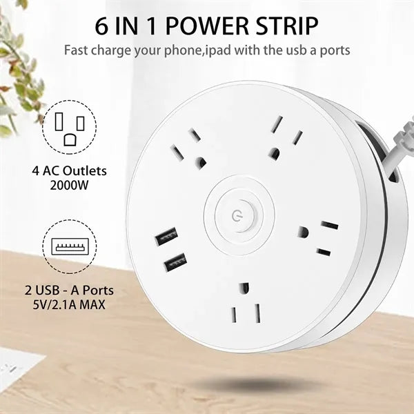 Retractable Portable Travel Power Strip