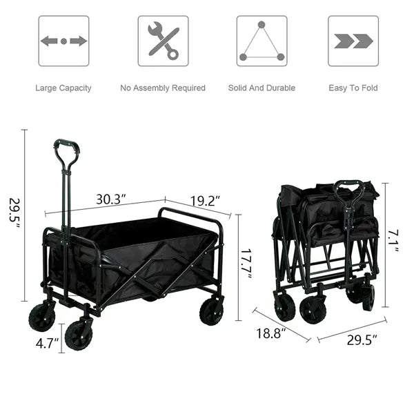 Folding Outdoor Beach Wagon with Adjustable Handle
