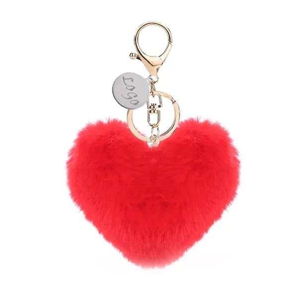 4" Fur Ball Heart Pendant Keychain