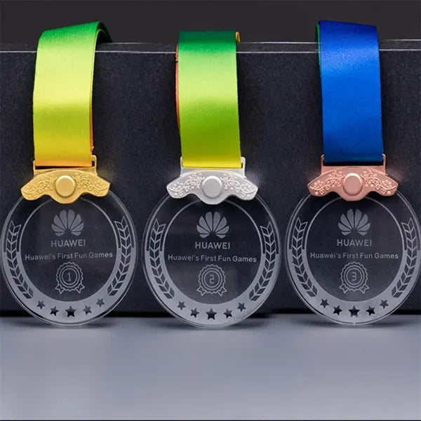 Bronze Silver Gold Crystal Clear Medal With Lanyard