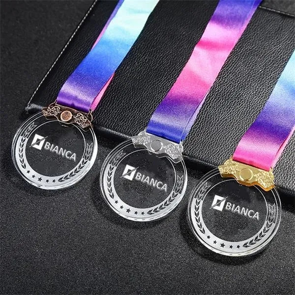 Bronze Silver Gold Crystal Clear Medal With Lanyard